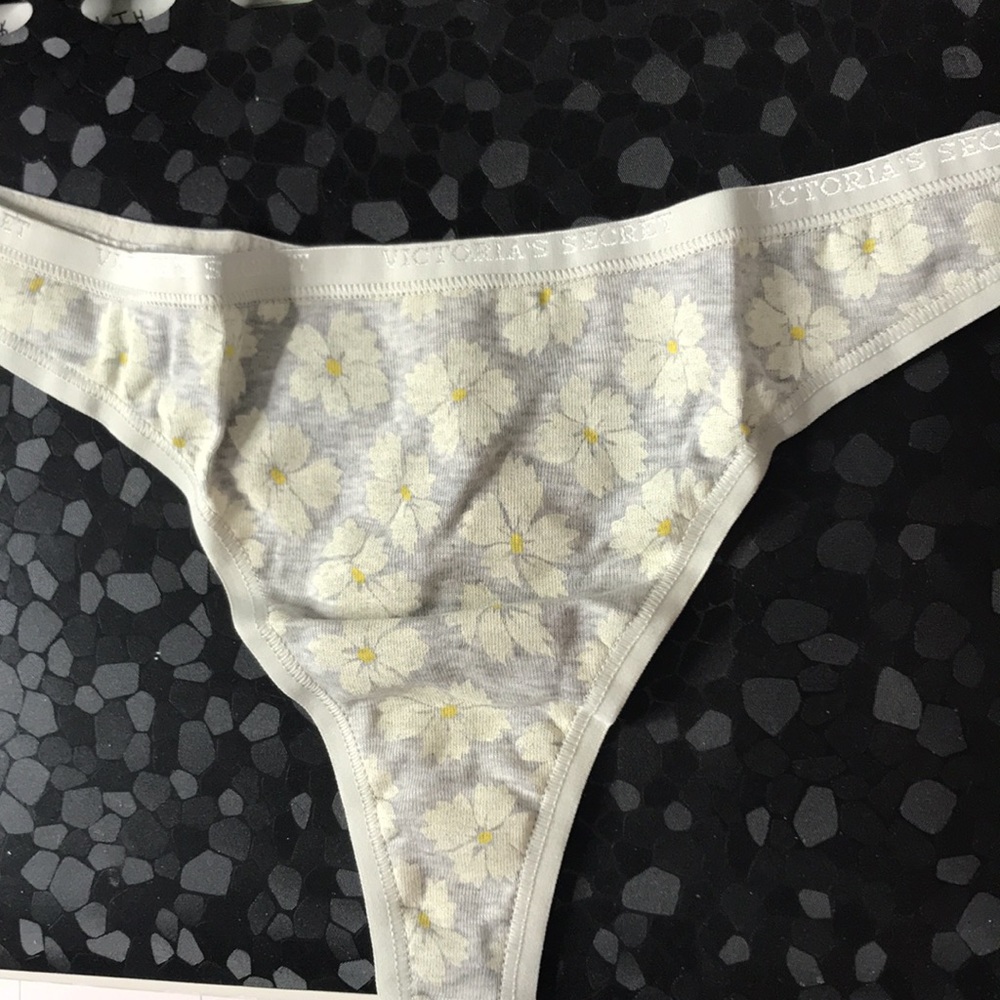 VS low rise thong : Grey with flower pattern with tags.